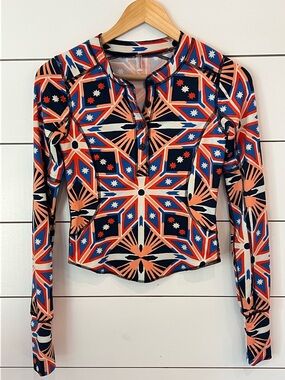 FP Movement Long-Sleeve Geometric Print Henley Top (dri fit like material) XS